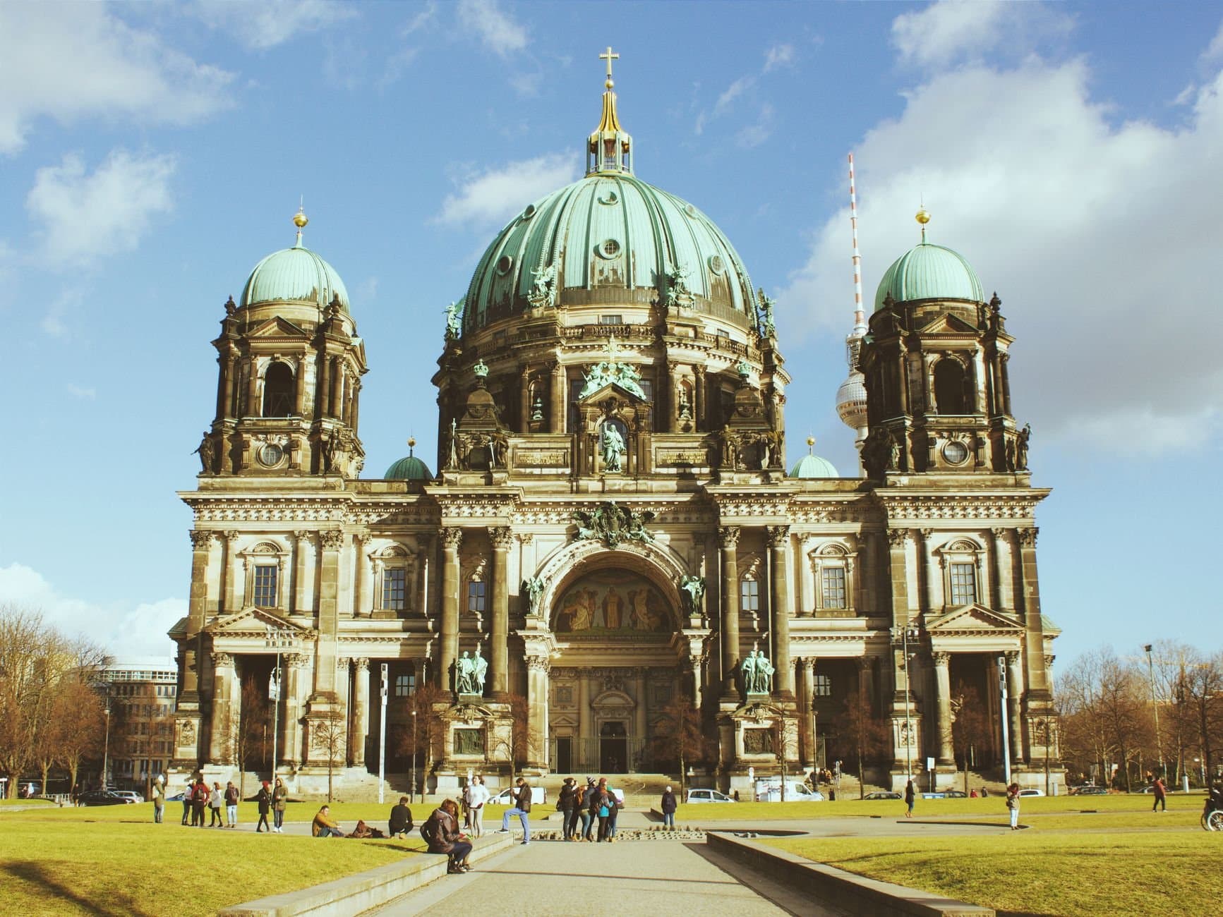 A beautiful capture of the Berlin Cathedral showcasing its architectural grandeur against a vibrant sky.